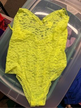Anthropologie Neon Yellow Lace Bodysuit